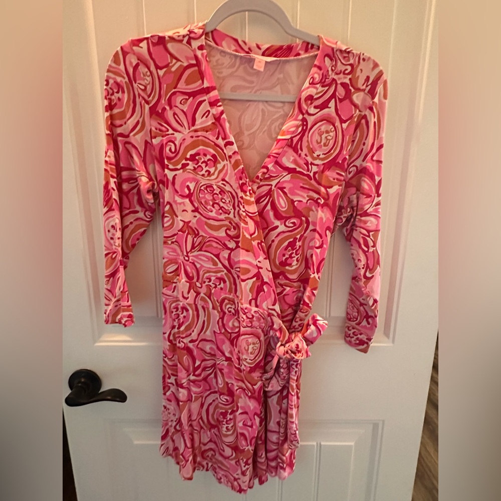 Lilly Pulitzer Pink and White Swirl Pattern Wrap romper